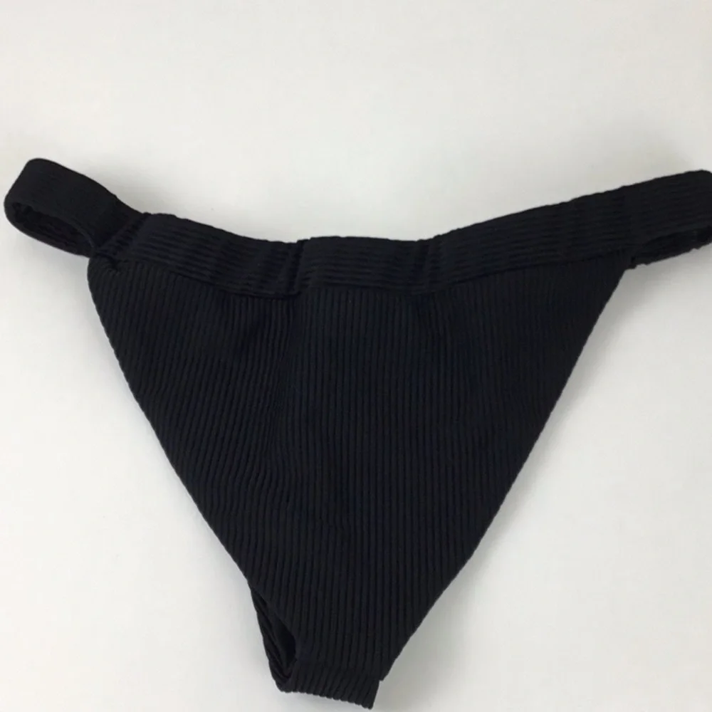 Frankies Bikinis Black Ribbed Bikini Bottom NWOT